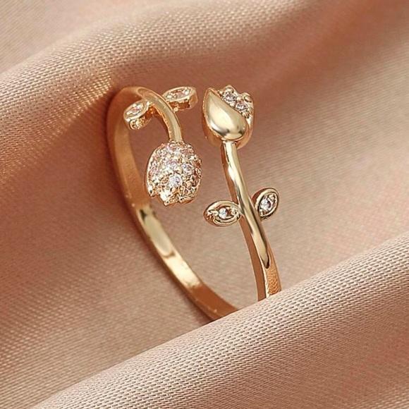 Restock- Floral Cuff Ring with Rhinestones - Picture 5 of 5